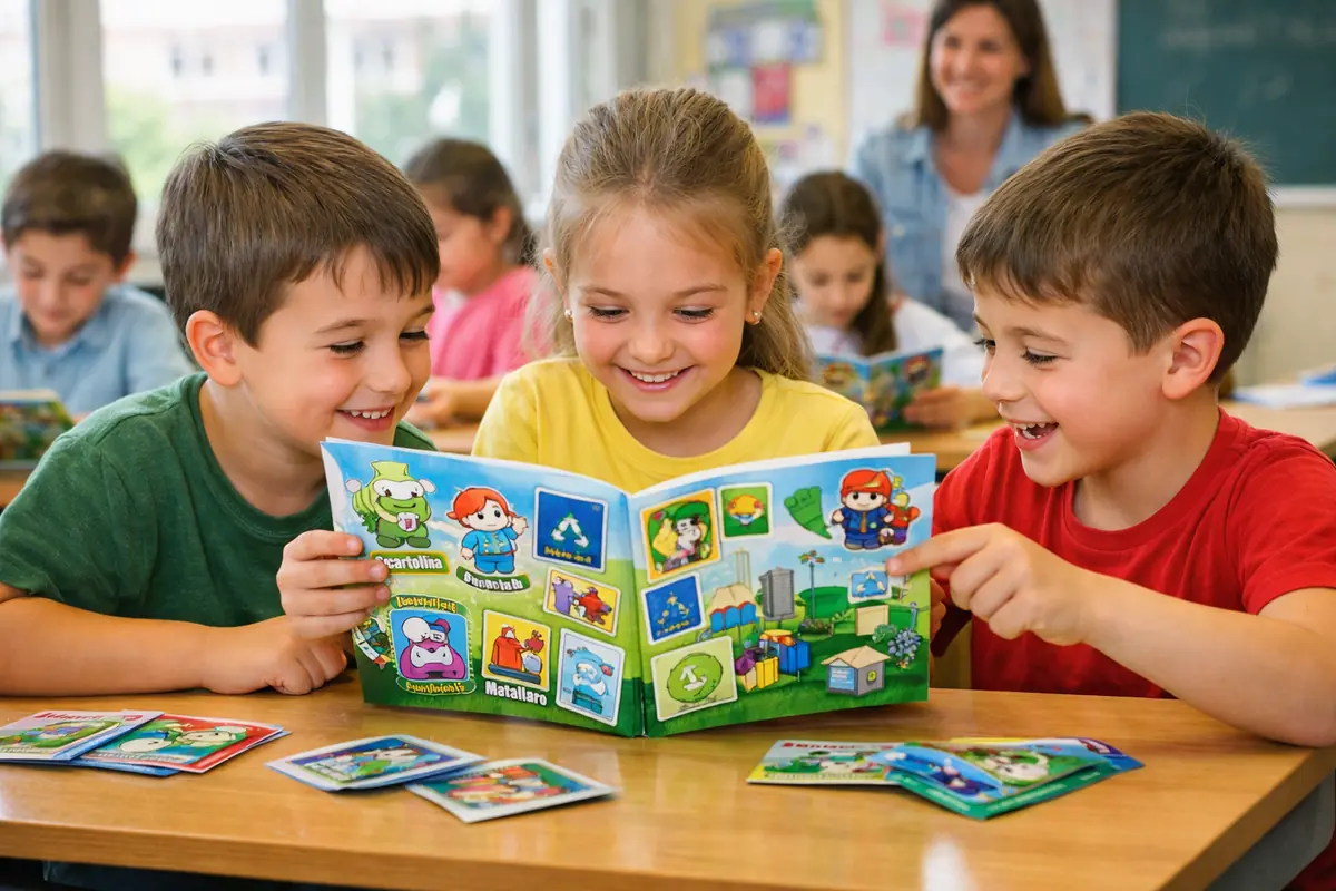 Bambini impegnati con l'album del riciclo